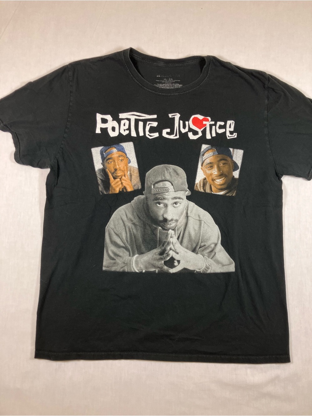Bravado Black 'Poetic Justice' Graphic Tee with Red Heart